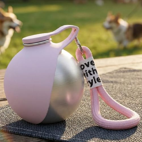 Botella de agua portátil de acero inoxidable para perros, dispensador de viaje 2 en 1 a prueba de fugas con cuenco plegable, cantimplora de metal 304 de grado alimenticio para perros y gatos pequeños
