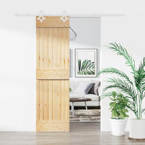 LoogCape Skjutdörr av massiv furu 70 x 210 cm med stålskena, platsbesparande utrymmesavskiljare för vardagsrum sovrum badrum, montera inuti för enkel åtkomst