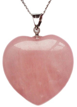 Mina Heal Collar con colgante de cristal de cuarzo rosa, forma de corazón hinchado, con cadena de aleación de metal de 18 pulgadas, Metal Metal Jade, Piedra natural.