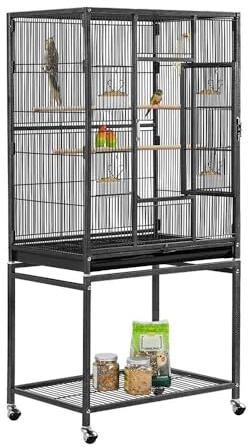 Yaheetech Bird Cage Flight Large Parrot Cages for Budgies Cockatiels Conures Parakeets Lovebirds with Rolling Stand, Black