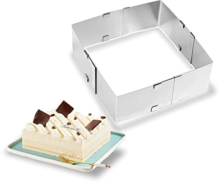 Utoolmart Adjustable Cake Ring Mold 6 to 11 - Stainless Steel Square Mousse Cutter, Baking Mold, Pastry Kitchen Cooking Tool