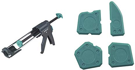 Wolfcraft 4356000 Pistola Selladora Mg 600 Pro, 280 Kg Presión + 4369000 SP 100-juego.de.perfilador Piezas, de Juntas de Silicona con Diversos radios y perfiles Pack 4, Verde