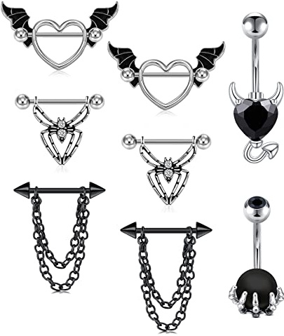 Rajnard Piercing Capezzolo e Piercing Ombelico Acciaio Chirurgico Diavolo Cuore Perline per Gioielli da Piercing da Donna 8 Pezzi