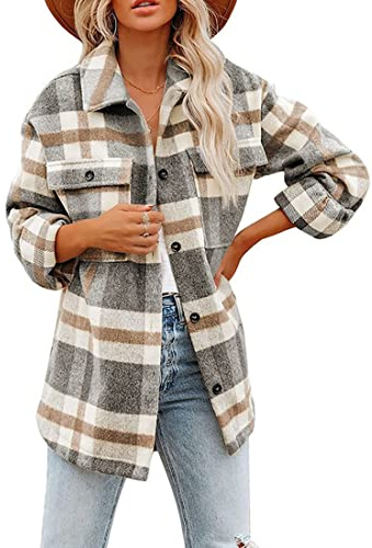 Iris Sprite Camicia a quadri in flanella da donna a maniche lunghe button down camicia di velluto a coste shackets, grigio., XL
