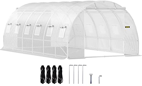 VEVOR Serre Tunnel Jardin 6,1x3x2,1 m Tente Abri Plantes Cadre en Acier Galvanisé Couverture Étanche PE 3 Poutres Supérieures 4 Poteaux Diagonaux 2 Portes 12 Fenêtres pour Cultiver Légume Fleurs Blanc