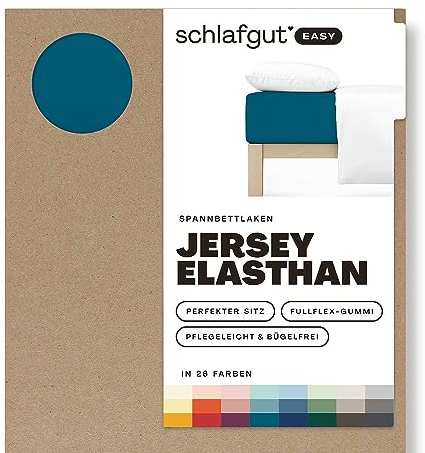 Schlafgut Easy Jersey Elasthan Spannbettlaken 180x200 bis 200x220 Petrol Deep, Spannbetttuch aus superweicher Baumwolle mit Elasthan