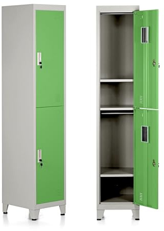 Brigros - Armadietto Metallico Multiuso, Armadio Spogliatoio Salvaspazio Con Serratura, Armadietto Vari Ripiani Con Ante In Metallo Per Ufficio O Spogliatoio (Verde, 2 Ante)