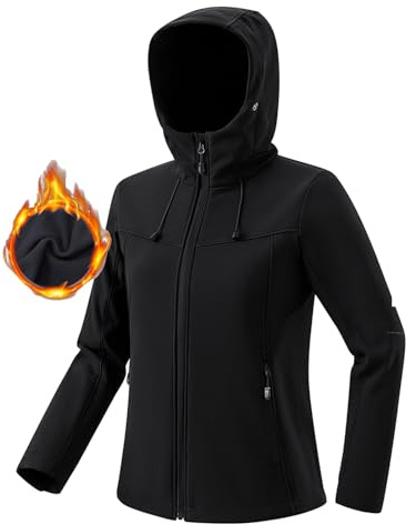 Maisley Veste Softshell Blouson Femme Hiver Chaud Doublé Polaire Veste avec Capuche Résistant au vent et à l'eau Veste de Transition Veste de Course Respirante