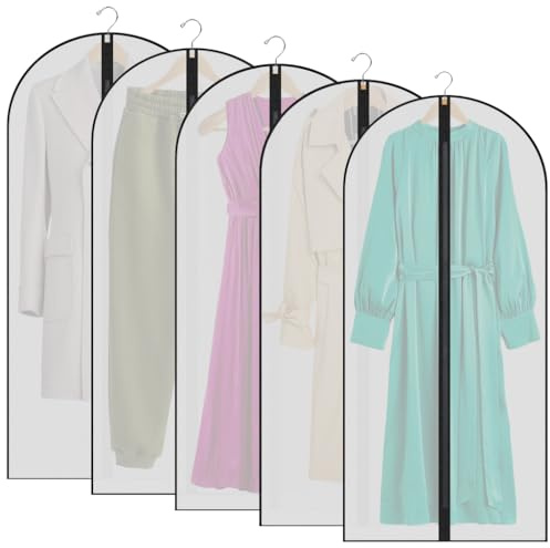 Bolsas de ropa, 5 fundas de ropa a prueba de polvo, fundas de ropa translúcidas peva, fundas de ropa a prueba de polillas con cremallera,fundas de ropa, fundas de vestidos impermeab (60X120 CM)