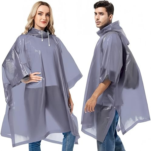 GUKOY Reusable Rain Ponchos for Adults, 2 Pcs Raincoats (Pack of 1) Emergency for Women Men with Hood Gray