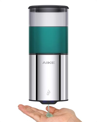 AIKE Dispensador Jabón Baño Automático para Líquido, Montaje en Pared para Cocina y Baño, IPX7 Impermeable 400ml con Acero Inoxidable Pulido