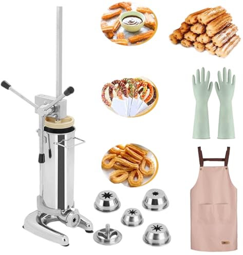 smafoseedding Churro Manual,Máquina De Donuts Española,con 1 Delantal Y 5 Moldes Y 4 Pares De Guantes,Máquina para Hacer Churros De Acero Inoxidable,Adecuado para Hoteles,Cafeterías Y Panaderías,2L