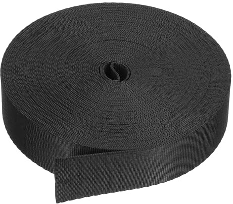 PATIKIL 12 Yards de Sangle, Sangle en Polypropylène de 1 Pouce Rouleau de Sangle Lourde pour Chaises pour l'escalade Intérieure et Extérieure, Bricolage, Noir