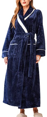 Maeau - Peignoir de Bain Long Épais Chaud Carreaux Ananas Grande Taille Casual Maison Automne Hiver - Bleu - 3XL