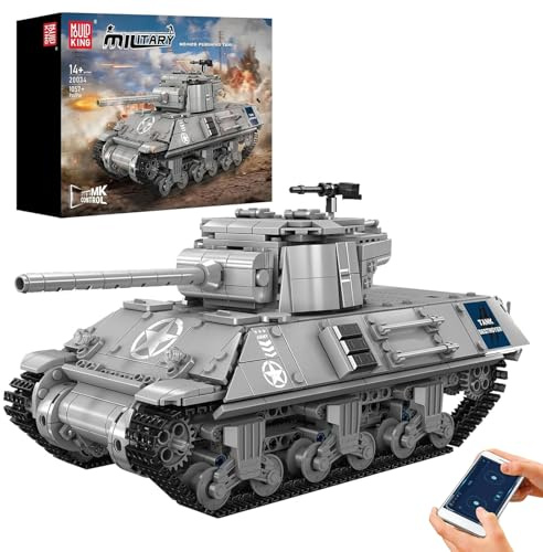 Mould King 20034 MOC Technik Panzer M26 Pershing Mittlerer Panzer Ferngesteuert mit elektrischem Gyroskop und Sound Technik Transporter Tank, Technologie Klemmbausteine Bausatz (1057+ pcs)