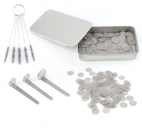 LHOEST 303 PCS 10mm Smoking Bong Pipe Gauze Set, Stainless Steel Metal Pipe Screen Filters with Cleaner and Accessories for Smoking Accessories, Smoke Pipe Screens