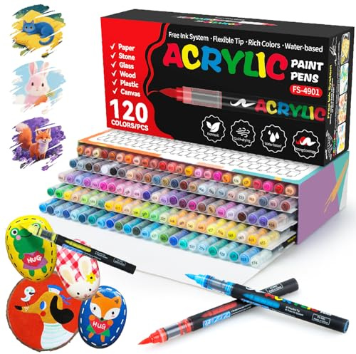 120 Couleurs Feutre Acrylique, Acrylic Marker pour Papier, Verre, Galet, Bois, Oeuf, Céramique, Feutres Coloriage Adulte
