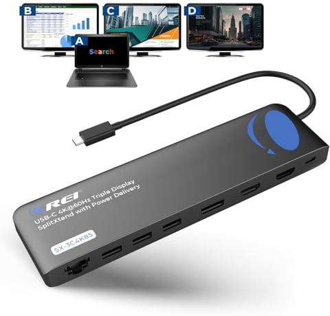 OREI USB-C Triple Monitor Docking Station Splitter – USB-C to 2× HDMI & 1× DisplayPort Adapter, 100W PD, Gigabit Ethernet, 4× USB2.0/3.0, microSD Reader – Windows & Mac Compatible