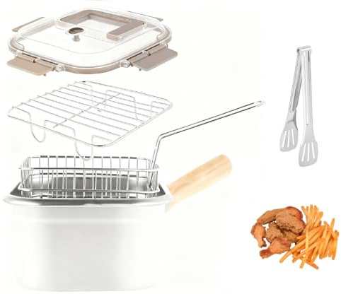 Stainless Steel Deep Fryer, Square Frying Pot with Basket and Lid Portable Deep Frying Pan with Handle Oil Strainer Pot Multifunctional Deep Fryer for Frying Fish Chicken and Fries