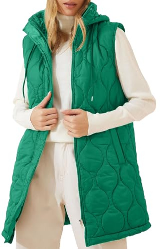 YBEBEWE Softshell Gilets for Women Lightweight Cozy Padded Jacket Hoodies Zipper Coats Transitional Quilted Waistcoat Lined for Autumn Winter Hiking Travelling Puffer Jackets Longline Warm Gilets UK