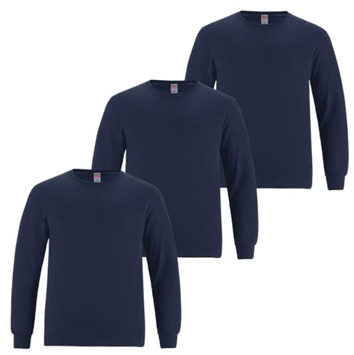 Men’s Long Sleeve T-Shirt – 100% Cotton Plain Jersey Crew Neck with Cuffed Sleeves, Comfortable Casual Top for All-Season Wear