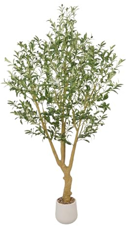 SIUJOJO Faux Olive Tree 7ft - Realistic Tall Silk Olive Trees Artificial Indoor Decor - Large Potted Fake Olive Tree with Branches and Fruits - Artificial Olive Trees for Home Office Decor Indoor