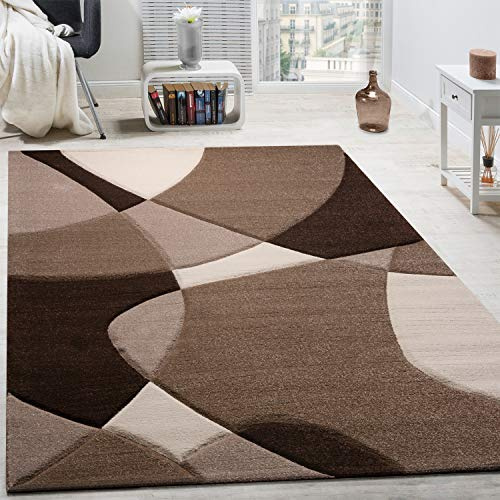 Paco Home Designer Teppich Modern Geometrische Muster Konturenschnitt In Braun Creme Beige, Grösse:80x150 cm