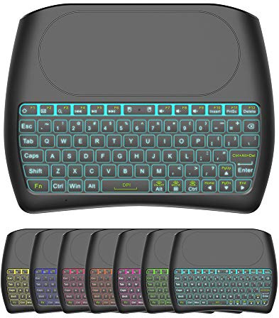 Dupad story D8 Mini Wireless Keyboard with Touchpad, Colorful Backlit Small Wireless Keyboard, Handheld Remote for PC, Raspberry Pi 4, Android TV Box, KODI, Windows 7 8 10