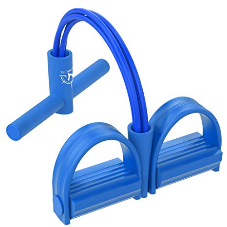Corda elastica multifunzionale per allenamento con 4 corde, fascia per gambe con pedali, per yoga, fitness, addominali, body-building, fascia elastica per esercizio, da casa e palestra, Blu
