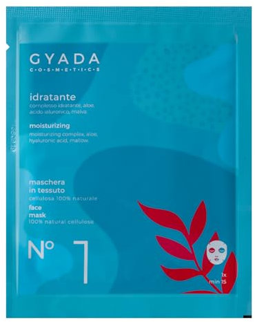 GYADA COSMETICS, Maschera Viso in Tessuto Idratante, ad Azione Antiossidante, Idratante e Illuminante, per Tutti i Tipi di Pelle, a Base di Aloe Vera, Acido Ialuronico e Urea, 15 ml
