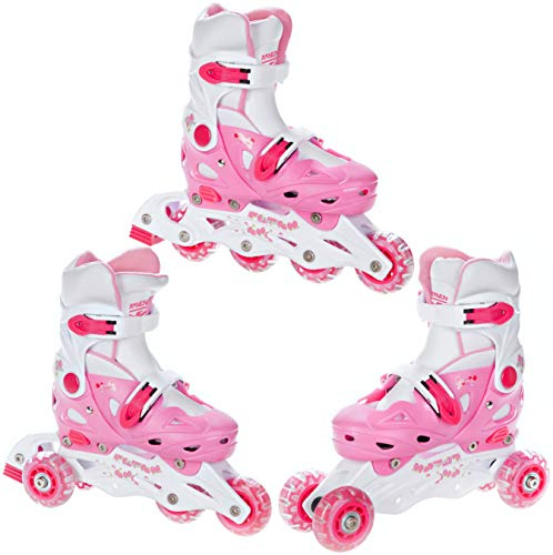 RAVEN 3in1 Inline Skates Triskates Rollschuhe Inliner für Kinder Mädchen Jungen verstellbar (Balloon Pink, 29-32 (18cm-20cm))
