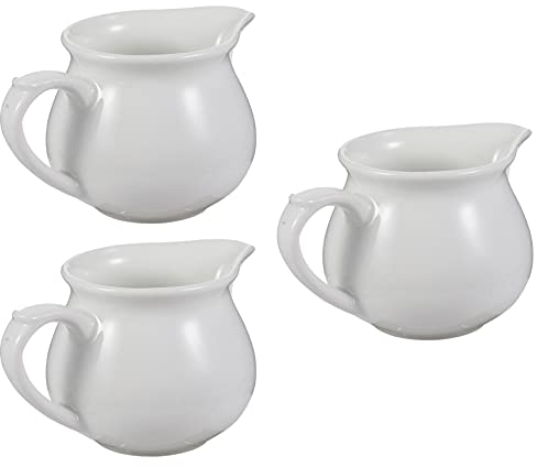 Cabilock 3pcs Milk Frothing Pitcher Jug, Ceramic Gravy Boat, Coffee Cream Separator for Salad Dressings Milk Creamer Broth Black Pepper White