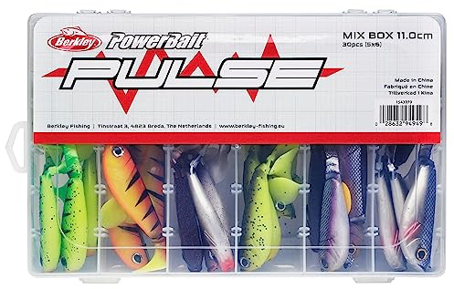Berkley Pulse Shad Mixbox Boîte de Leurres Souples plusieurs Couleurs pour la Pêche des Carnassiers en Eau Douce, Brochet, Perche