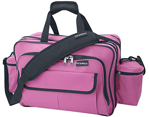 ASA TECHMED Nursing Bag with Compartments – Durable Medical Equipment Shoulder Bag for Nurses, Physicians, EMTs, Multi-Pocket, Nylon Reinforced, Adjustable Straps (Pink)
