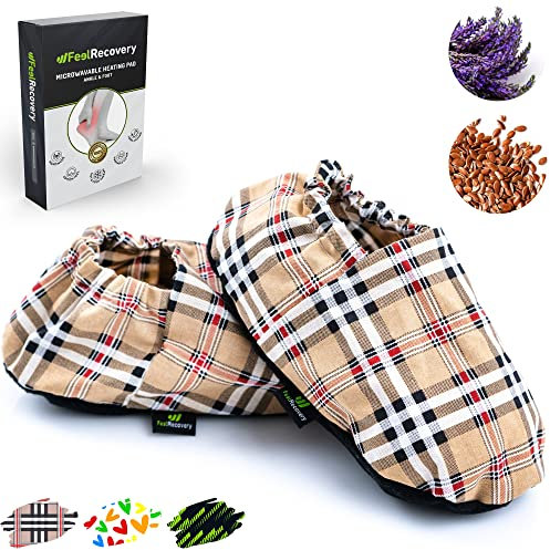 Feel Recovery Zapatillas Térmicas de Semillas - Pantuflas Calientapiés Calentar en Microondas - Bolsa de Calor para Pies Fríos con Funda Lavable, Tela de Algodón 100% y Olor a Lavanda (S/M, Oxford)