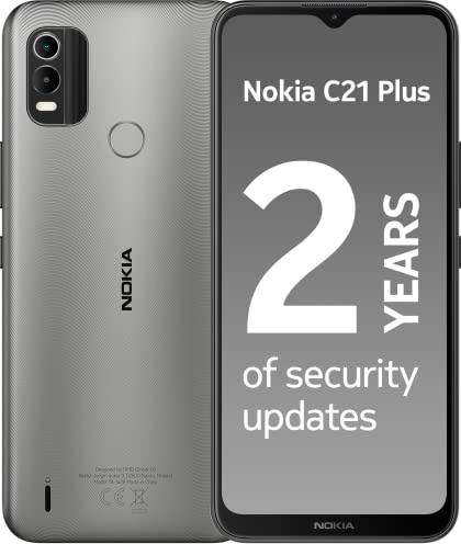 Nokia C21 Plus Smartphone with 6.5 HD+ Display, Toughened Glass, 2-Day Battery Life, 13MP Dual-Camera with HDR, Panorama & Beautification, Clean OS, 2 Years Security Updates, Dual-Sim - Grey