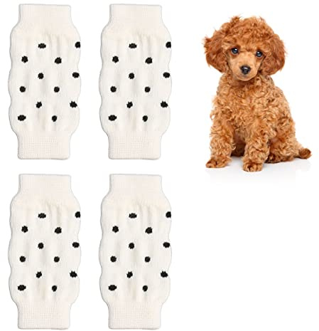 BAOFUYA 4Pcs Dog Leg Warmers, Cute Polka Dot Dog Elbow Protector Knitted Pet Leg Warmers Elastic Pet Leg Hock Protectors for Cold Weather M