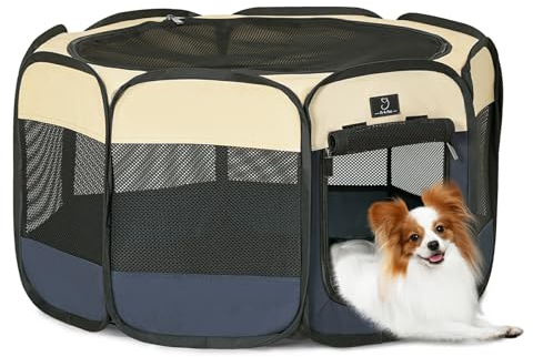 A 4 Pet Welpenauslauf Faltbar Welpenlaufstall für Hunde Katzen Tierlaufstall für Hundelaufstall mit Reisverschluss Oben Pop-Up Design Indoor & Outdoor Hundehütte für Wohnung, mit Klappbarem Napf