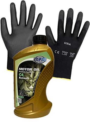ILODA Schutzhandschuhe + 1x MPM 1Liter 5W-30 Premium Synthetic C4 Renault Motoröl, ACEA C4, MB 226.51, Renault RN 0720