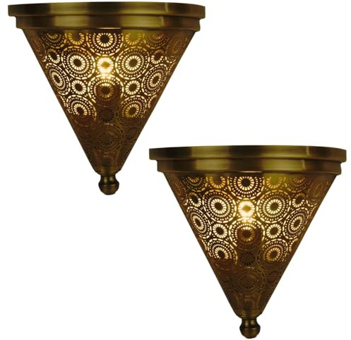 2-pack orientaliska vägglampor, väggbelysning, väggdekoration, Firas, guld, antik