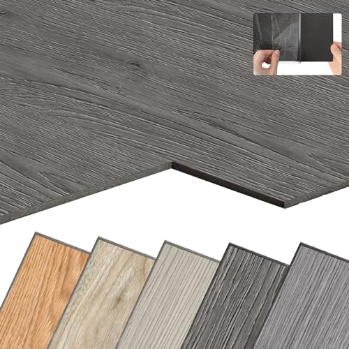 YARDIN PVC-Bodenbelag, Selbstklebend, Holz-Optik, 72 Stück, 10,04m², Eiche Dunkelgrau, Rutschfest, Wasserfest, Schwer Entflammbar