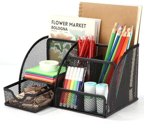 Zawaer Schreibtisch Organizer Büro, Mesh Metall Bürobüro zubehör, Sortierfächer für Stift, Hefter, Stiftehalter Ordnerklammern, Haftnotizen, Schreibutensilien, Platzsparendes Büroorganizer