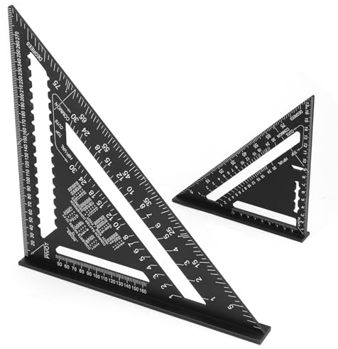 QWORK® 2 Pièces Équerre de Charpentier, Rapporteur Triangle Alliage, Équerre de Toit de Charpentier en Aluminium 185MM et 300MM, Équerre Grande, pour Charpentiers, Couvreurs