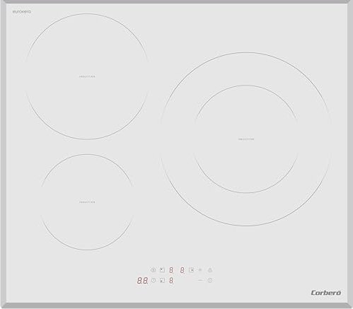 Corberó - Placa Inducción | 3 Zonas | CCIM3720W | Potencia 7200W | Touch Control | 3 Boosters | Zona Grande 30 Cm | Temporizador 99 Min | Desconexión Automática de Seguridad | Blanco