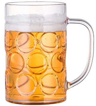 Boccale da birra in acrilico con manico, infrangibili, bicchieri d'acqua infrangibili, per interni ed esterni, lavabili in lavastoviglie