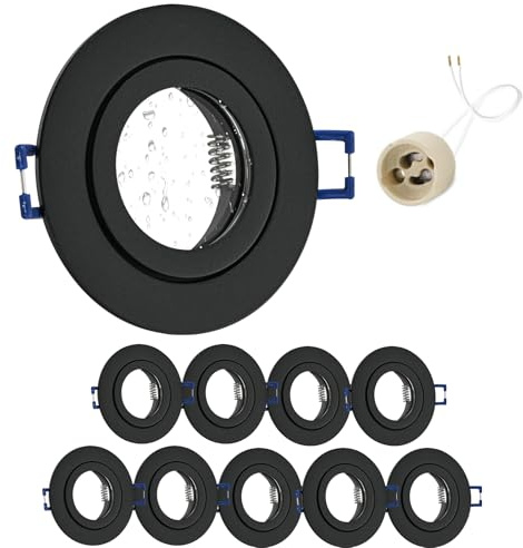 GeyouLux 10x Inbyggd LED-spot 230V IP44 Ram Med Fot GU10, Takspottar i Aluminium Svart, Runda platta Badrumsspots Inbyggnadsram 68mm för exteriör-interiör