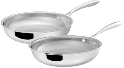 SANFELA Poêle à frire à 5 couches en acier inoxydable Set 2, avec poêle en acier inoxydable de 24, 28 cm, passe au lave-vaisselle et au four, fours à induction