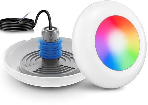 LyLmLe Proiettore Piscina LED con Filettatura 1 1/2, 15W Lampade Piscina RGB Multicolore Controllo Sincrono, Ø190mm, 12V AC IP68 Impermeabile Subacquee Luci per Piscinas Cemento SPA, Singola Luce