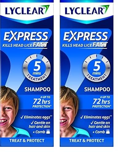 Lyclear Express Treat & Protect Shampoo - Kills Head Lice & Eggs – Effective in Just 5 minutes on Head Lice - Helps Protect for up-to 72 Hours* & Washes Hair – Shampoo Format, 200ml (Pack of 2)