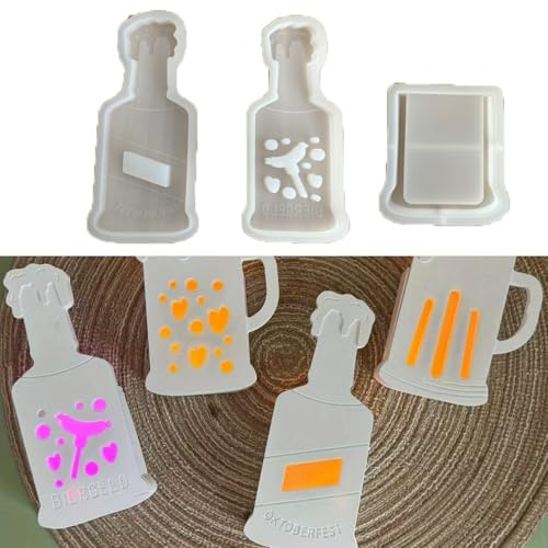 Skeadex Lot de 3 moules en silicone pour bouteille de bière - Moules en silicone pour bouteille de bière - Moules d'été en plâtre pour verser de l'argent - Moule en silicone pour bouteille de bière